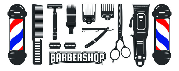 vector black and white barbershop equipment collection
