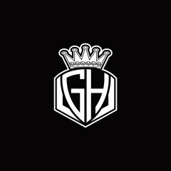 GH Logo monogram with luxury emblem shape and crown design template