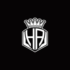 HA Logo monogram with luxury emblem shape and crown design template