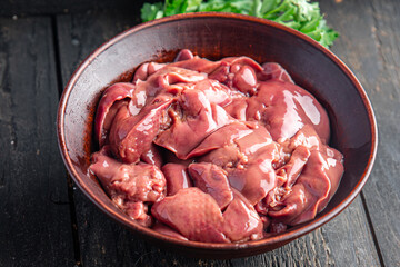 raw chicken liver offal meal snack copy space food background rustic keto or paleo diet