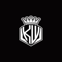 KW Logo monogram with luxury emblem shape and crown design template