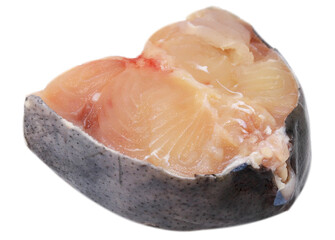 Raw slices pangasius fish over white background