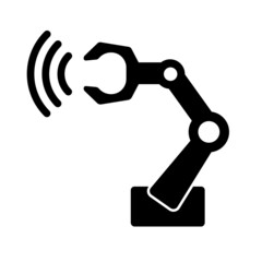 Smart robotic arm for industrial applications. Symbol of connected intelligent manufacturing and Internet of Things. Vector illustration