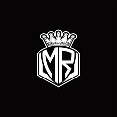 MR Logo monogram with luxury emblem shape and crown design template