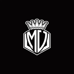 MU Logo monogram with luxury emblem shape and crown design template