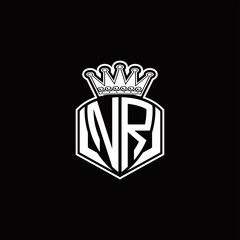 NR Logo monogram with luxury emblem shape and crown design template