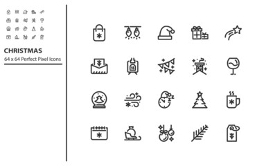 set of Christmas line icons, new year, holiday, winter