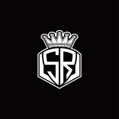 SR Logo monogram with luxury emblem shape and crown design template