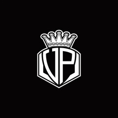 UP Logo monogram with luxury emblem shape and crown design template
