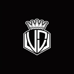 VO Logo monogram with luxury emblem shape and crown design template