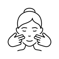 Massage for Woman Face Line Icon. Facial Massage Beauty Treatment Linear Pictogram. Female Manual Anti Aging Skin Care Procedure Outline Icon. Editable Stroke. Isolated Vector Illustration