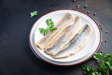 herring fish fillet fresh seafood meal snack on the table copy space food background