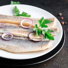 herring fish fillet fresh seafood meal snack on the table copy space food background