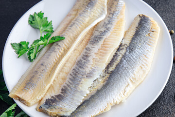 herring fish fillet fresh seafood meal snack on the table copy space food background