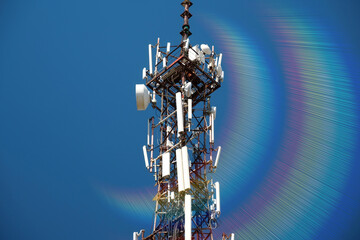 5G Cell tower on blue background