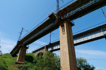 Big railroad bridge in Carpathian Mountains in Ukraine