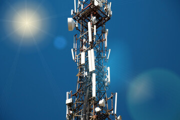 5G Cell tower on blue background