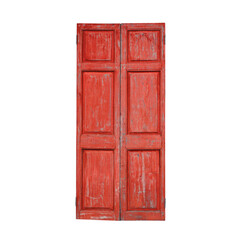 old red wood door vintage and retro style or ancient double wooden blood doors with hinge and close for hot tone on white background isolated with clipping path