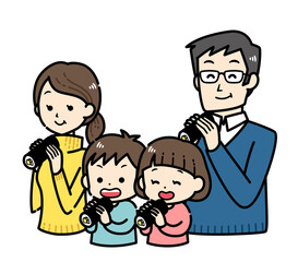 Obraz premium 恵方巻を食べる４人家族のイラスト／バストアップ 上半身