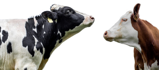  two cows on a white background isolated