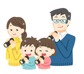 恵方巻を食べる４人家族のイラスト／上半身　バストアップ／線画なし