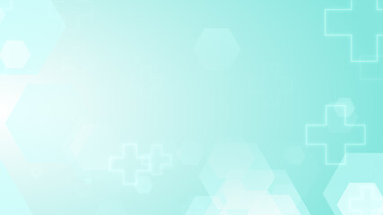 Abstract hexagon cross geometric blue green pattern medical background.
