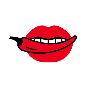 Sexy lips with hot chili pepper in open mouth