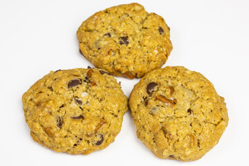 rolled oats chocolate chip peanut butter cookie with pretzel sticks
