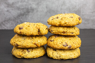 rolled oats chocolate chip peanut butter cookie with pretzel sticks
