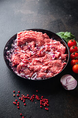 meat minced raw pork, beef meal snack on the table copy space food background 
