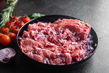 meat minced raw pork, beef meal snack on the table copy space food background 