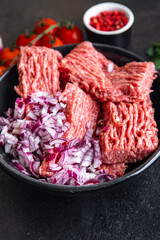 meat minced raw pork, beef meal snack on the table copy space food background 