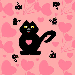 black cat with heart design