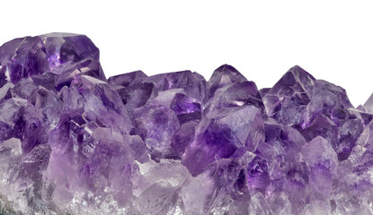 lilac amethyst with dark large crystals isolated on white