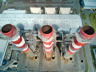 Gas fired power plant with closeup view of chimney