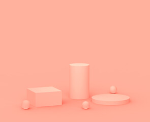 Abstract 3d pink peach platform minimal studio background.