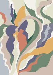 Abstract floral image from flowing shapes of different colors