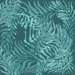 Futuristic tropical image of curved abstract palm branches