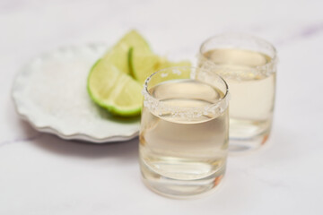 Traditional Tequila Shots with Lime and Salt
