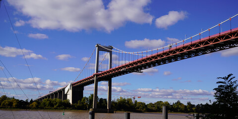 Pont d'Aquitaine suspension high bridge over Garonne River in Bordeaux city Gironde in France