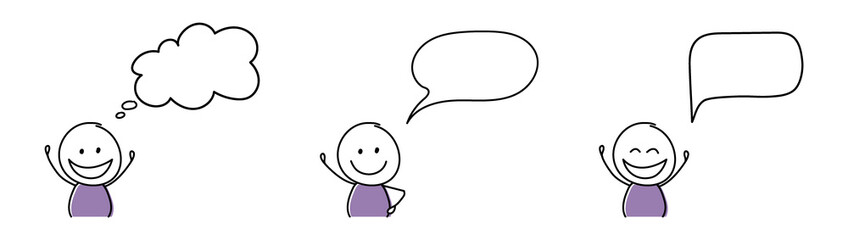 Concept of empty speech balloons with happy stickman. Vector