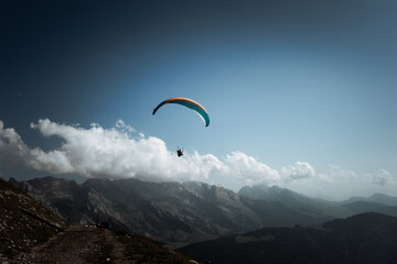 paragliding flight in the mountains. Le Grand-Bornand, France