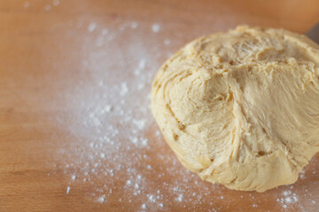brioche dough on a board with flour