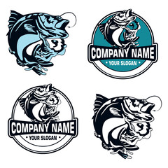 logo emblem icon vector fish and fishing rod
