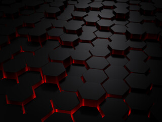 Background Abstract wallpaper Hexagon Red light. 3D Scene