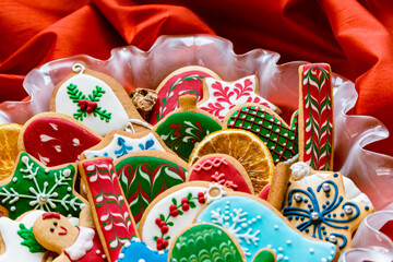 Tasty and sweet gingerbread cookies, homemade Christmas gift