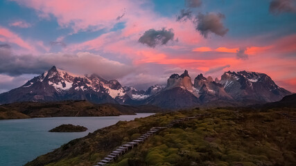 Sunrise over Torres del Paine National Park - obrazy, fototapety, plakaty