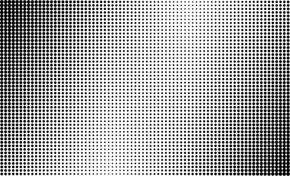 Dot fade gradient. Comic halftone background. Pop art texture. Cartoon duotone pattern. Anime black white print. Monochrome banner with half tone effect. Gradation frame. Vector illustration