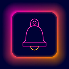 Glowing neon line Church bell icon isolated on black background. Alarm symbol, service bell, handbell sign, notification symbol. Colorful outline concept. Vector