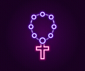 Glowing neon line Rosary beads religion icon isolated on black background. Colorful outline concept. Vector